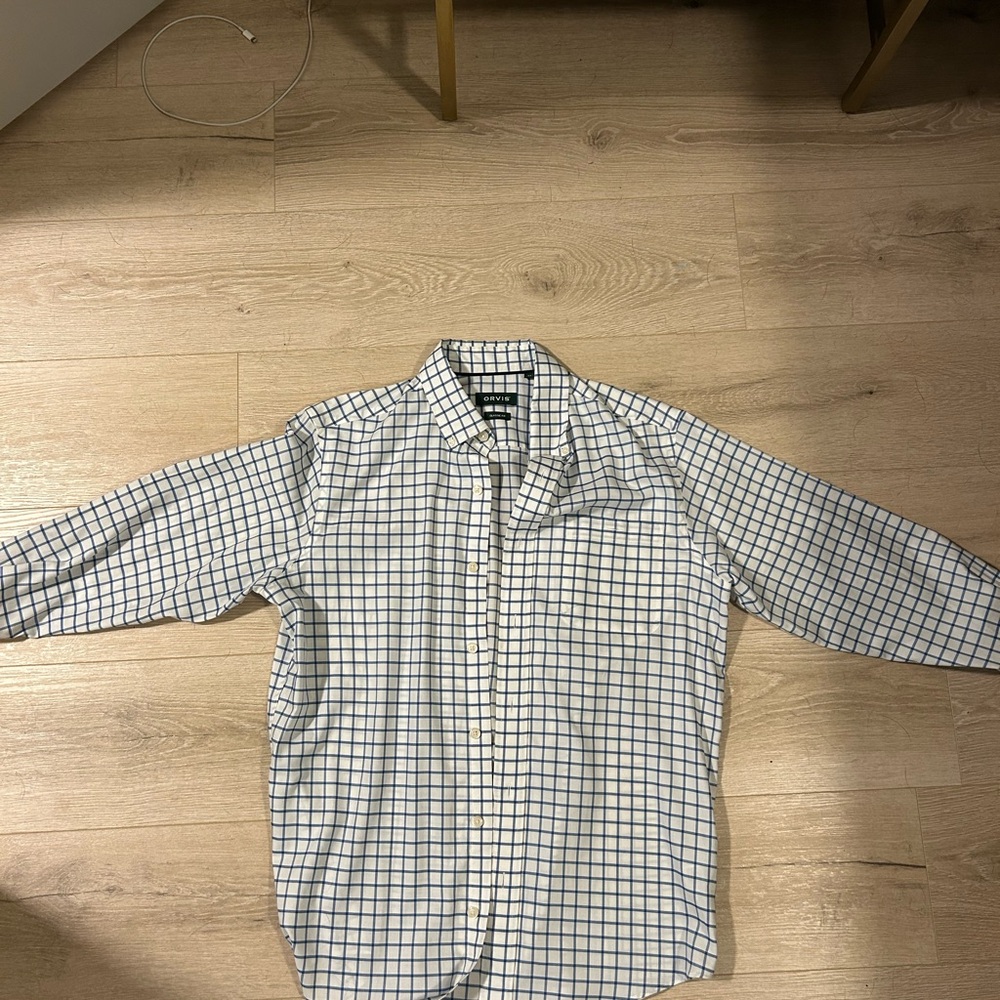 Men's White and Blue Checkered Shirt